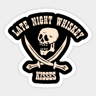 Late Night Whiskey Kisses Skull Sticker